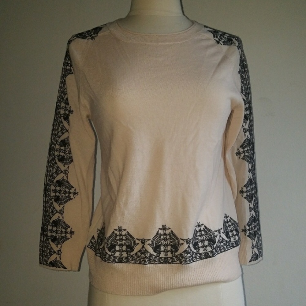 J. Crew blush embroidered merino wool sweater